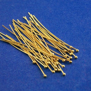 50 Stück -Vergoldete Kugel Nietstifte 45mm (1-3/4&quot;) lang, 0,7mm (21 Gauge) Kupfer Basismetall- GP-B13633