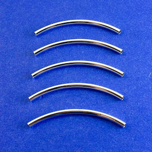 10 pcs -Silver Plated Smooth Curved Tube Spacer Beads 50mm x 3mm, Long Sliver Tube Bead- SP-B14862