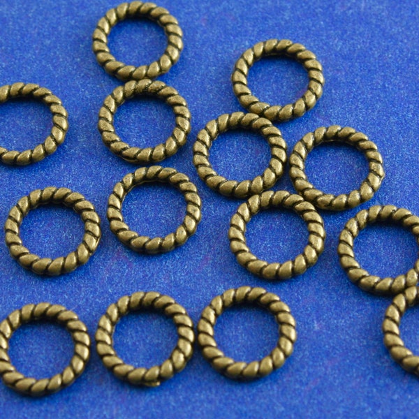 20 pcs -Antique Bronze Twist Jump Rings, Closed Jump Rings, Rope Style Jumprings, 10mm Dia.- AB-B29006