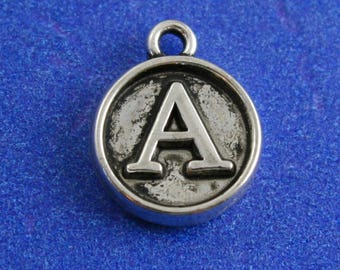 4 Stück Buchstabe 'A' Antik Silber Runde Alphabet/Buchstaben Anhänger 13mm doppelseitig - AS-B0085863