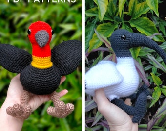 PDF PATTERNS - Amigurumi Bird Combo: Bush Turkey & Ibis Crochet Patterns