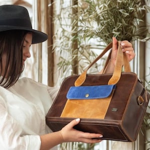 Leder Crossbody Tasche für Damen, Braune Vintage Handtasche, Damen Handtasche für die Arbeit, Top Henkel Tasche, Kleine Reisetasche, Bunte Schultertasche