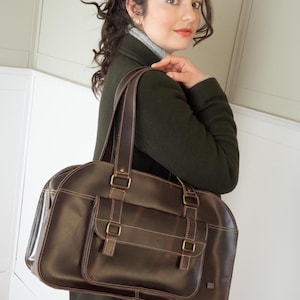 Große braune Lederhandtasche für Damen, übergroße Arbeitstasche, Vintage-Schultertasche für Reisen, Laptop-Reisetasche aus Leder für Damen