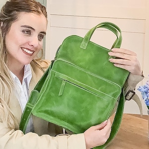 Sac à bandoulière en cuir vert citron – Sac à main style vintage pour femme – Petit sac à main en cuir véritable – Sac à bandoulière cartable vert pomme