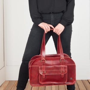 Große Reisetasche aus rotem Leder für Damen, Weekender-Tasche aus Leder, übergroße Arbeitstasche, Umhängetasche zum Mitnehmen, Reisetasche für Damen