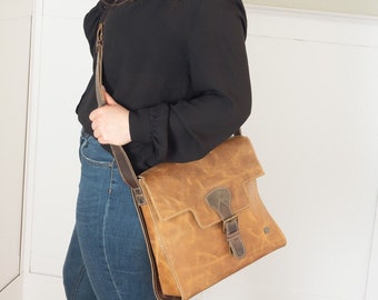 Tan leather cross body bags for women, brown leather purse women, women crossbody bag for everyday, small messenger bag, women vintage bag