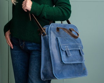 Women handbag for work, leather purse cross body strap, light blue handbag, sturdy leather bag, women shoulder bag, sky blue leather bag
