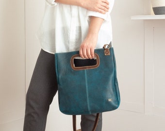 Turquoise leather crossbody handbag, minimalist cross body bag women, blue leather purse, everyday women bag, crossbody purse for work