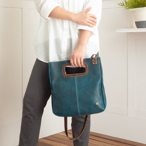 Turquoise leather crossbody handbag, minimalist cross body bag women, blue leather purse, everyday women bag, crossbody purse for work image 1