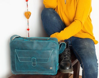 Woman bag Briefcase, turquoise casual satchel for work, women leather messenger bag, crossbody bags for women, blue leather shoulder bag