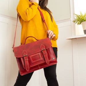 Leather satchel backpack, vintage backpack red leather, laptop bag for work, bag briefcase women, messenger bag women, convertible backpack image 3