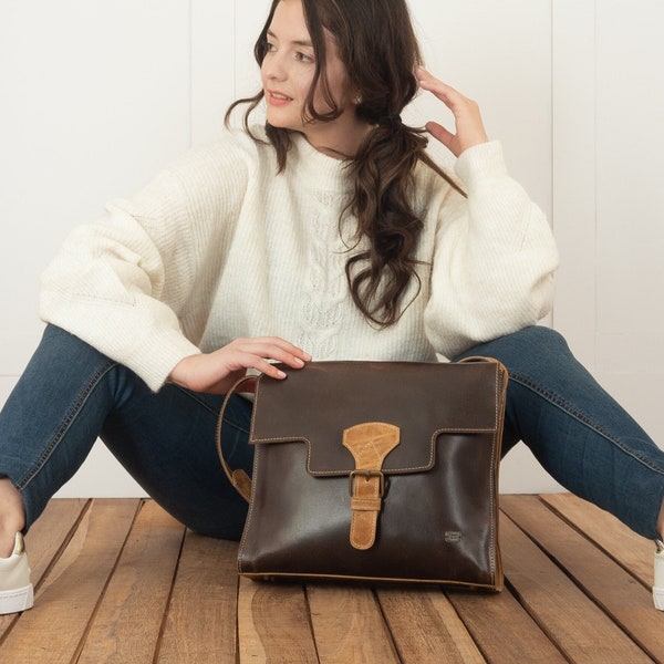 Vintage Style Brown Leather Crossbody Bag for Girlfriend - Handmade Boho Shoulder Purse with Adjustable Strap, Rustic Shoulder Bag