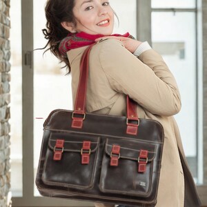 Damen Handtasche Braune Ledertasche, Tragetasche für die Arbeit, Vintage Laptoptasche, große Bürotasche, Minimalistische Schultertasche für Frauen