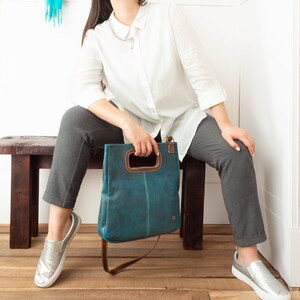 Türkise Leder-Umhängetasche, minimalistische Umhängetasche für Damen, blaue Leder-Geldbörse, alltägliche Damentasche, Umhängetasche für die Arbeit Bild 6