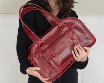 Leather duffle bag for women, red leather weekend bag for travel large bag, large handbag women, vintage overnight bag, birthday gift