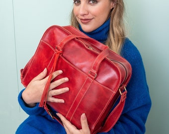 Leather office bag for work, red handbags for women, women handbag outfit street style, crossbody purse for mom, genuine leather handbag