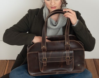 Weekender Tasche für Damen Leder Reisetasche, Nachttasche vintage, braune Ledertasche für Wochenende, Duffel Tasche für Arbeitsreise, große Handtasche