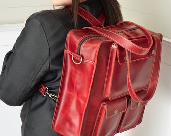 Red Leather Backpack for Women - Cute Convertible Bag - Women's Laptop Bag - Gifts For Sister