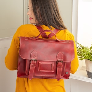 Sac à dos porte-documents en cuir rouge, sacoche en cuir pour ordinateur portable, sac en cuir rouge femme, sac à dos messager vintage, sac à dos en cuir convertible