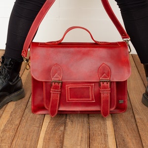 Cartable en cuir rouge pour ordinateur portable, sac à dos convertible porte-documents vintage, sac d'ordinateur portable pour femme pour le travail, sac d'école en cuir rouge, sac messager