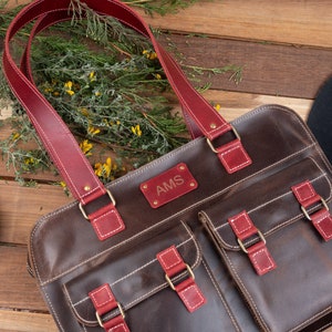 Personalized Brown Tote Bag Colorful Leather handbag for Women Custom Engraving Available image 1