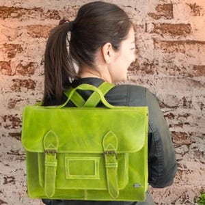 Sac cartable en cuir vert fait main, sac à bandoulière pour ordinateur portable, sac de travail vintage, sac à dos de voyage, porte-documents