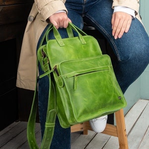 Sac Pomme Verte - Sac à Main Vintage pour Femme - Sac à Main en Cuir Vert Citron - Petit Sac Cartable - Sac en Cuir Vert