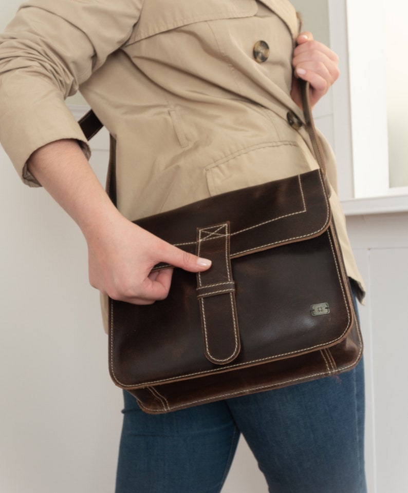 Rustic Brown Messenger Bag, Vintage Inspired with Flap Closure Small Shoulder Bag, Small Crossbody Bag, Women Shoulder Bag image 6
