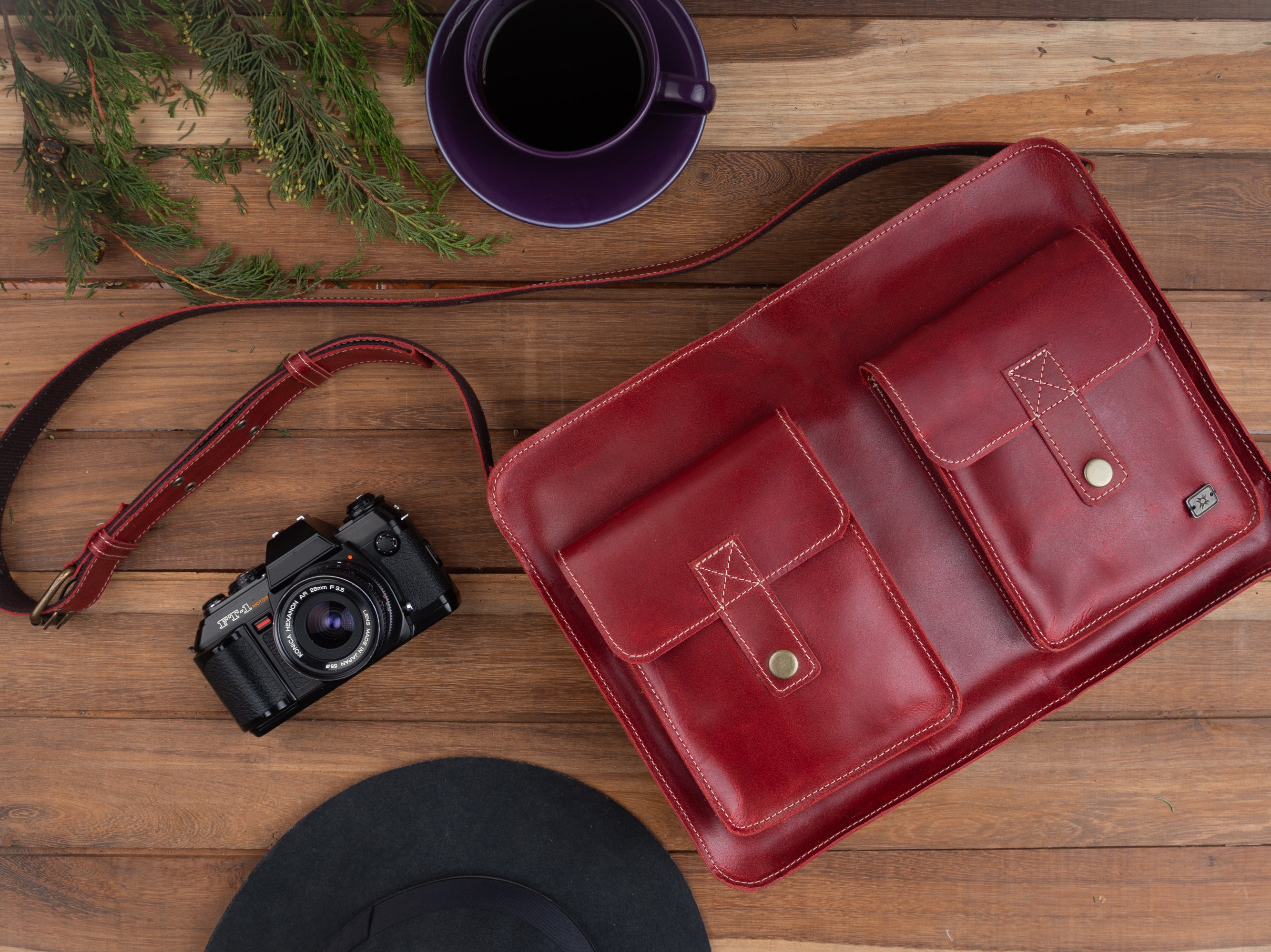 Red Leather Messenger Bag, Leather Laptop Bag for Women