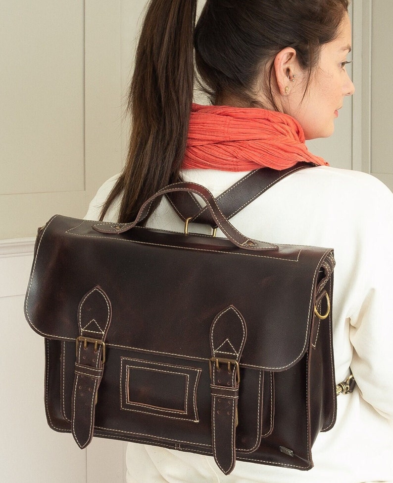 Laptop leather backpack, leather satchel bag, women crossbody bag, vintage leather bag, satchel purse for women, leather bag for work, gift Brown