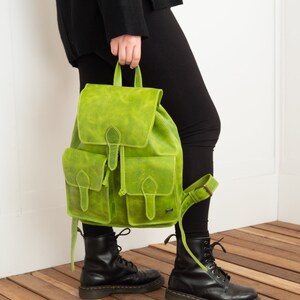 Leather backpack women, green backpack, laptop backpack for work, backpack purse, leather boho bag women, backpack vintage, lime green bag image 5