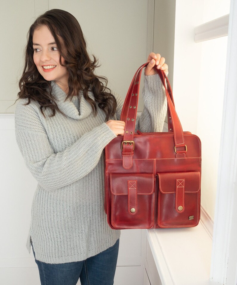 Red Leather Bag for Women Women's Work Bag Burgundy Leather Tote Women