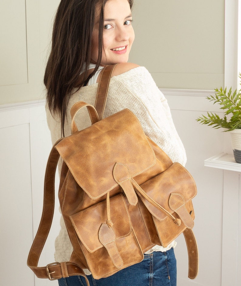 Leather backpack women, green backpack, laptop backpack for work, backpack purse, leather boho bag women, backpack vintage, lime green bag Tan