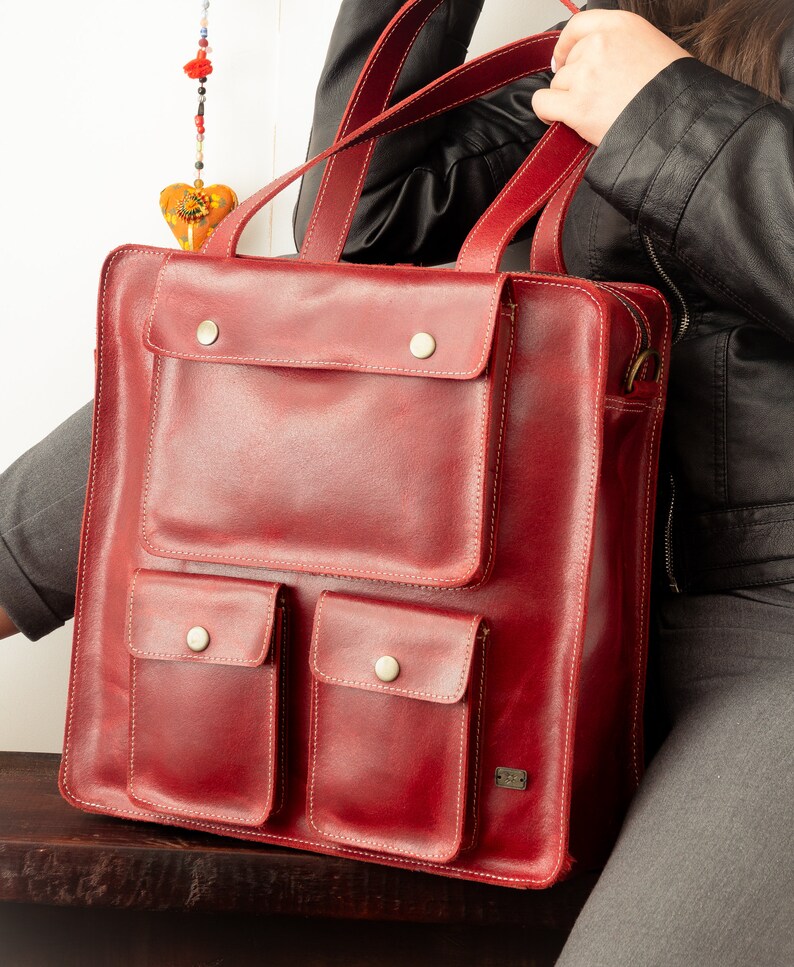Leather Backpack Women Convertible Backpack Red Cute Bag Etsy