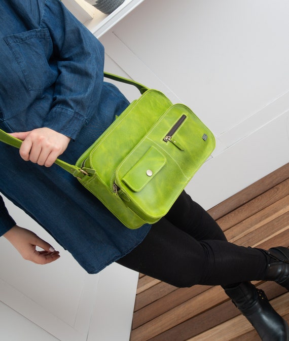 Lime Green Crossbody Bag With Pockets Small Travel Purse for Women Small Leather Bag Long Strap Etsy