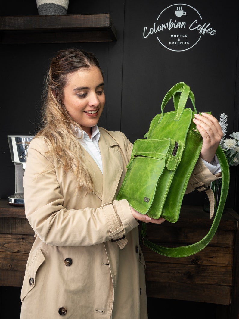 Leather crossbody pocket bag, lime green messenger bag, woman leather bag, vintage sturdy bag, gift for fiance, green handbag for school image 10