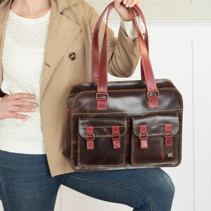 Personalized Brown Tote Bag Colorful Leather handbag for Women Custom Engraving Available image 6