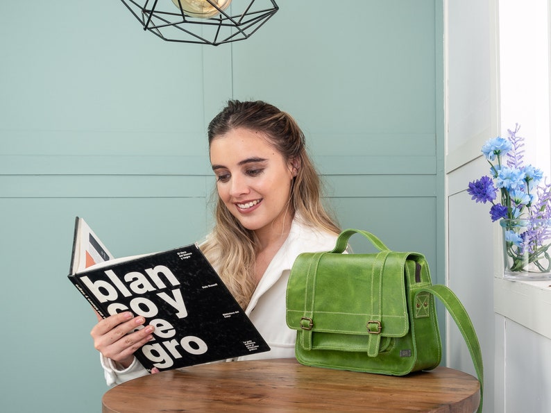 Crossbody purse, small leather purse, lime green small leather bag, leather satchel woman, vintage crossbody bag, travel light women bag image 9