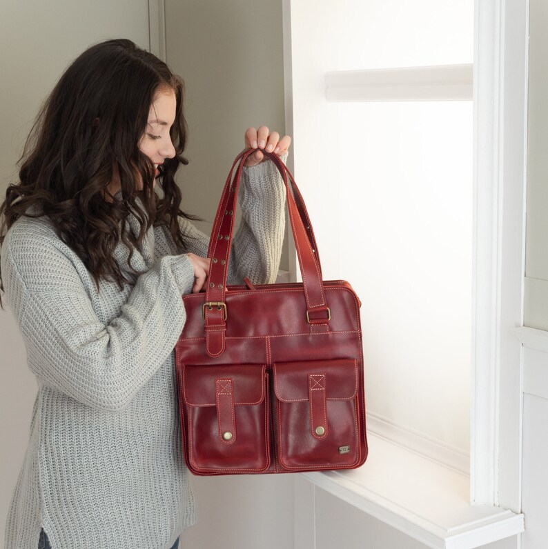 Red Leather Bag for Women Women's Work Bag Burgundy Leather Tote Women