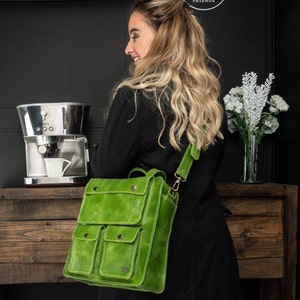 Green leather backpack, backpack women, small leather backpack, green purse backpack, school bag, green leather bag for her, cute backpack image 4