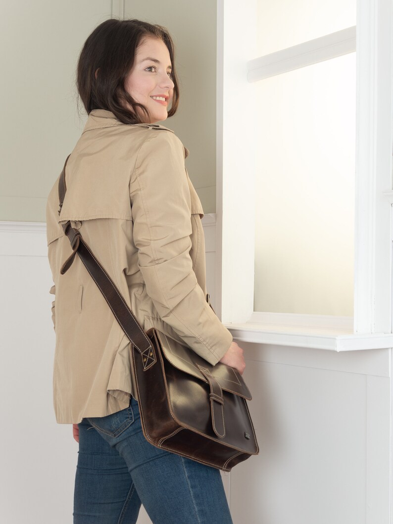 Rustic Brown Messenger Bag, Vintage Inspired with Flap Closure Small Shoulder Bag, Small Crossbody Bag, Women Shoulder Bag image 5
