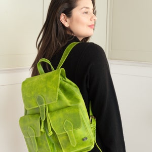 Leather backpack women, green backpack, laptop backpack for work, backpack purse, leather boho bag women, backpack vintage, lime green bag image 7