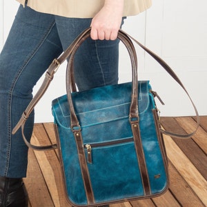 Leather handbags for women, laptop bag, indigo leather bag, tote bag for work, leather crossbody purse, blue leather handbag, turquoise bag image 6