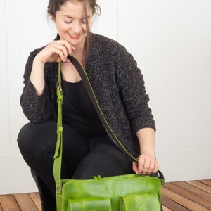 Sac en cuir vert pour le travail, sac décole vert lime, sac pour ordinateur portable pour femme, sac messager pour un nouvel emploi, sac à bandoulière avec poches, sac à main vert image 7