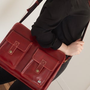 Sac messager rouge pour hommes - Sac ordinateur portable en cuir pour le travail, sac cross body vintage, cadeaux personnalisés pour lui