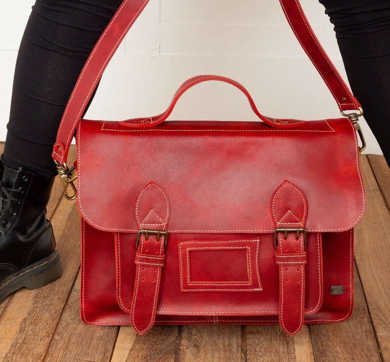 Laptop leather backpack, leather satchel bag, women crossbody bag, vintage leather bag, satchel purse for women, leather bag for work, gift Red