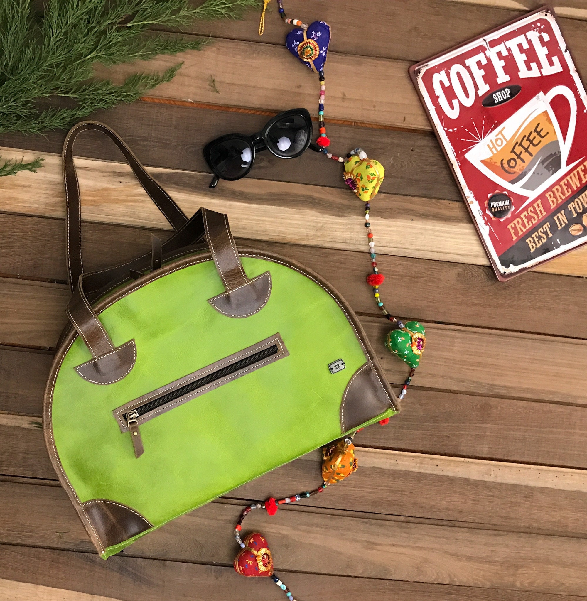 バッグ vintage green leather design shoulderbag Coach Shoulder Bag Green Leather Turn lock Y2K vintage #305