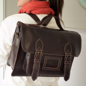 Messenger bag, Leather satchel bag women, laptop backpack, messenger school bag, vintage backpack, convertible backpack, briefcase backpack image 9