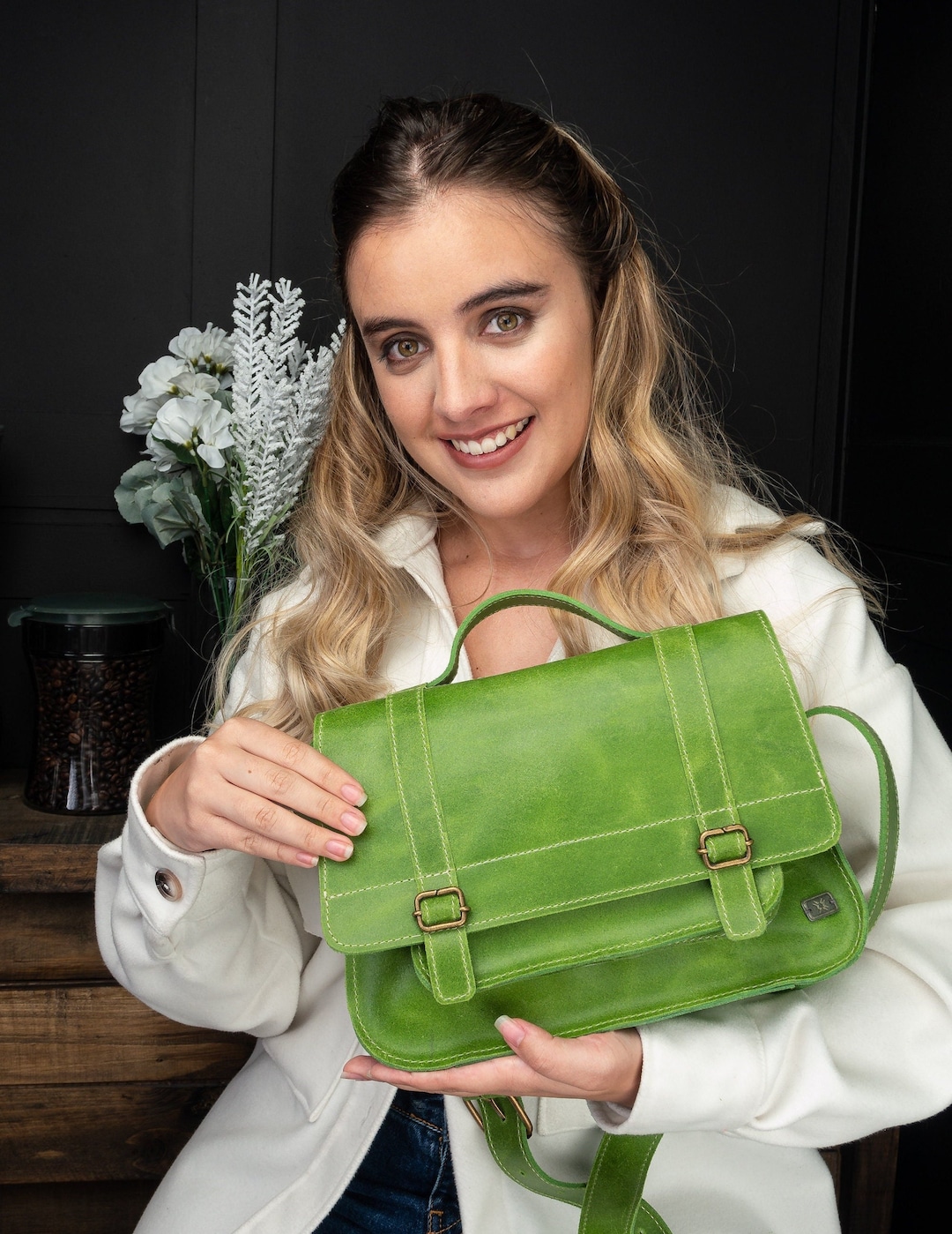 Crossbody Purse, Small Leather Purse, Lime Green Small
