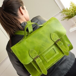 Leather satchel for women retro vintage style, leather laptop bag travel business, vintage satchel school bag, leather bag work meeting Green